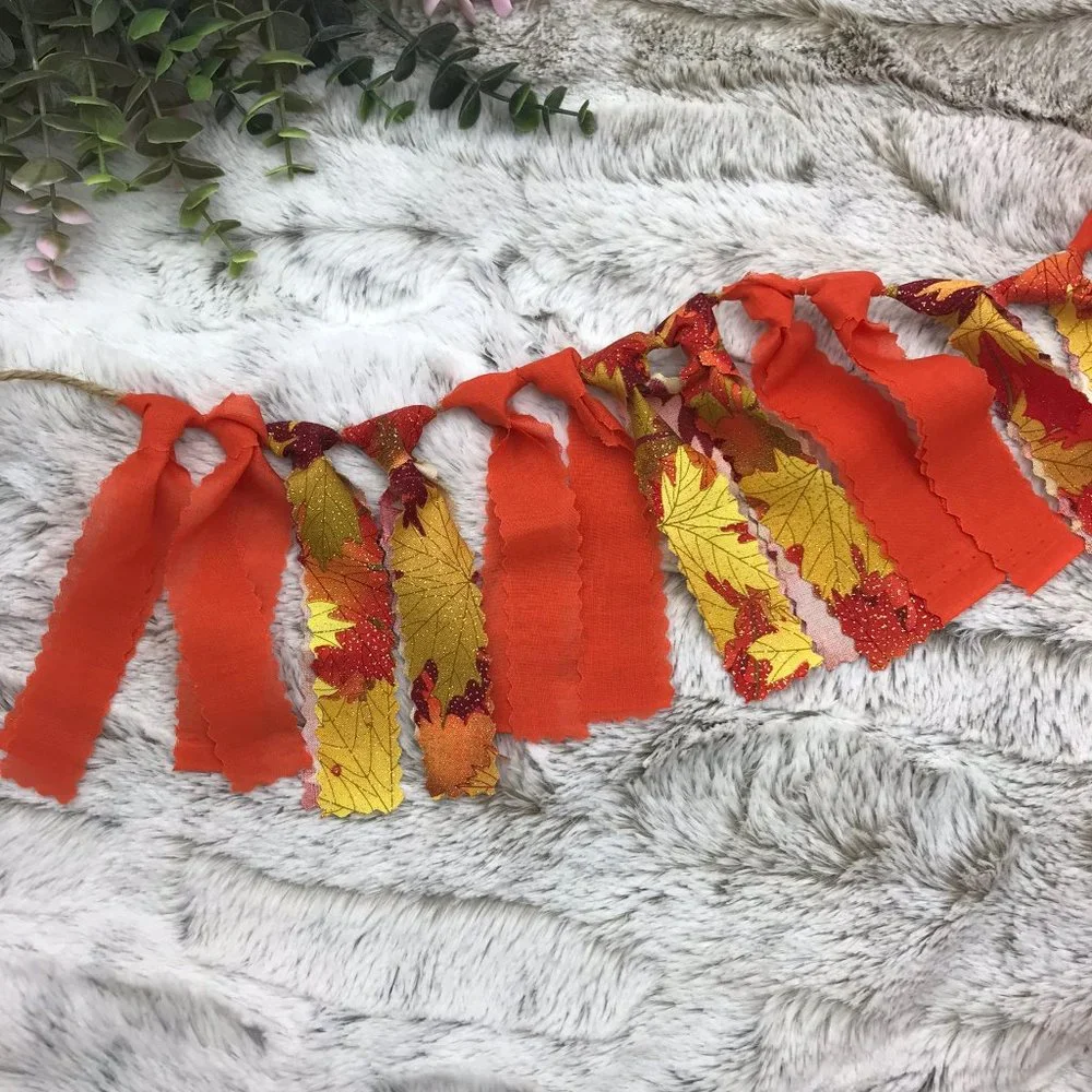 Handmade Autumn Fabric Garland Fall Rustic Country Farmhouse Home Decor